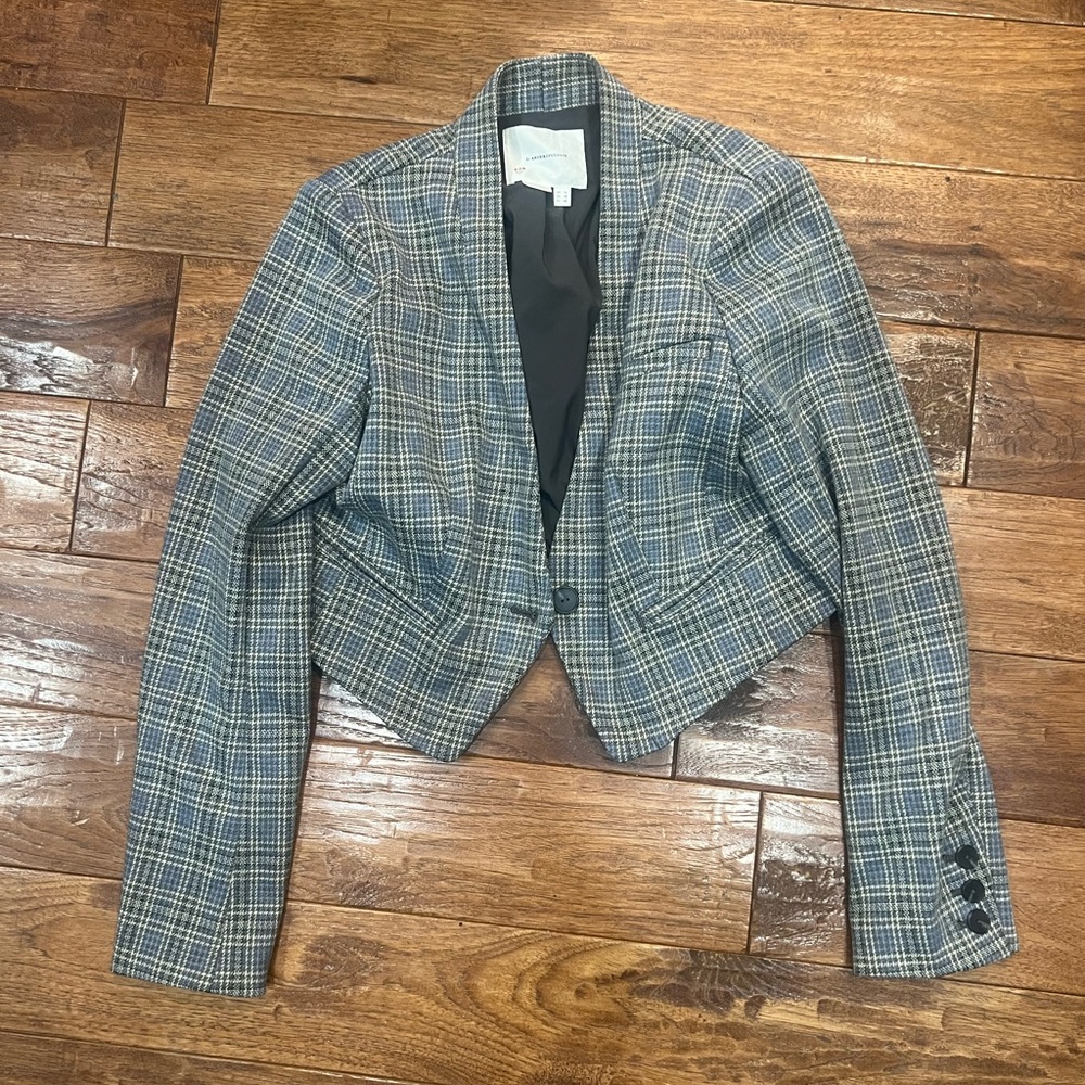 NWT By Anthropologie Hundstooth Cropped Knit Tuxedo Blazer Size US 10
